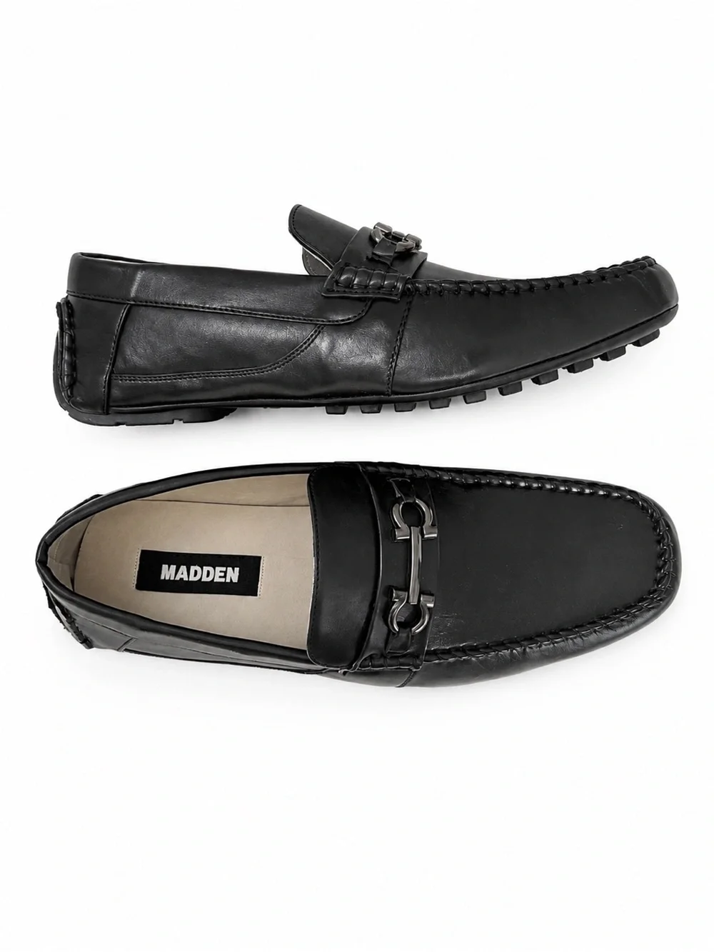 Steve Madden Black Leather Bit-Detail Loafers